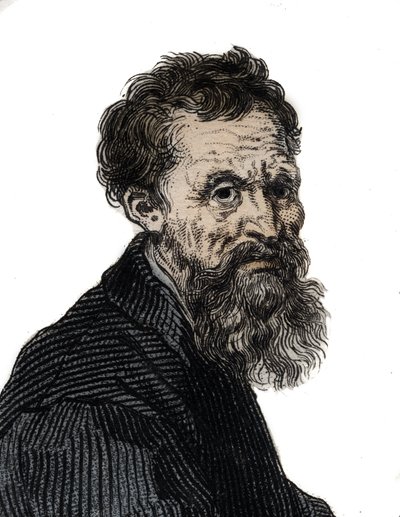 Porträtt av Michelangelo Buonarroti italiensk skulptör - Porträtt av Michelangelo Buonarroti dit Michel Ange (Michelangelo eller Michelangelo av Unknown artist