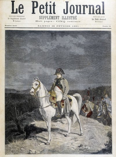 Porträtt av Napoleon på en häst 1814. av Unknown artist