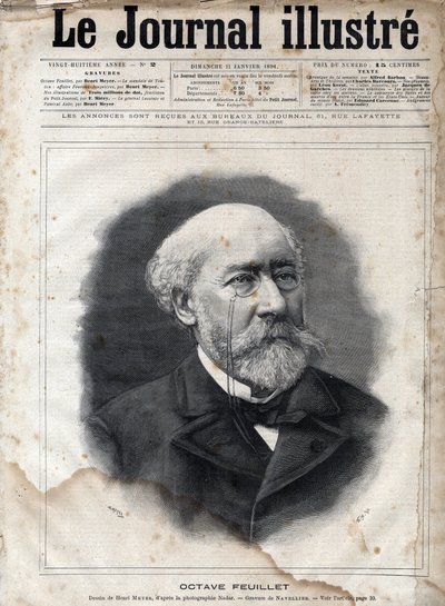 Porträtt av Octave Feuillet (1821-1890), fransk romanförfattare, dramatiker och akademiker - Gravyr i "Le journal illustrious" från 1891 av Unknown artist