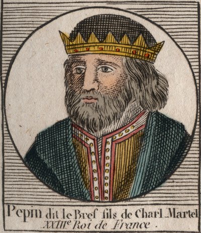 Porträtt av Pepin III dit Pepin le Brief (714-768) kung av Frankrike - Pepin III (714-768) (Pepin den Korte) Frankernas kung - gravyr från "Instruction sur l