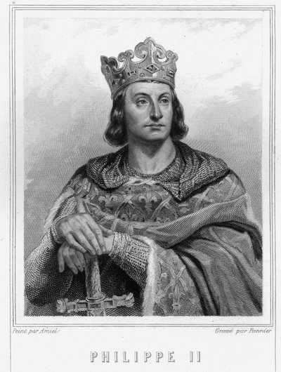 Porträtt av Filip II sa Philippe Auguste (1165-1223), kung av Frankrike - i "Histoire des Français"" av Lavallée, gravyr, sd. av Unknown artist