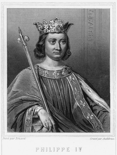 Porträtt av Filip IV Bel (1268 - 1314), kung av Frankrike - i "Histoire des Français"" av Lavallée, gravyr, sd. av Unknown artist
