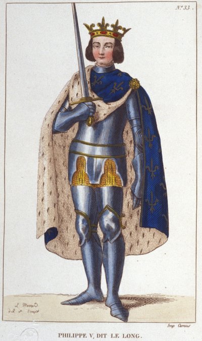 Porträtt av Filip V den Långe (1294 - 1322), kung av Frankrike, gravyr från 1830 av Unknown artist