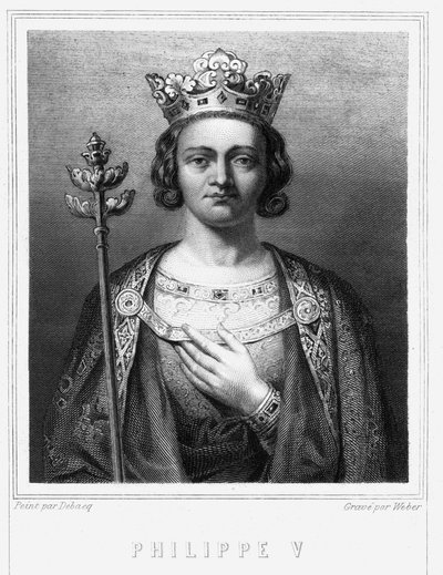 Porträtt av Philippe V le Long (1294 - 1322), Frankrikes kung - i "" Histoire des Français"" av Lavallée, gravyr, sd. av Unknown artist
