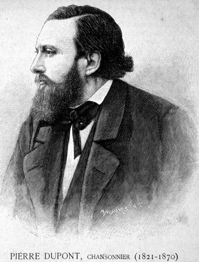 Porträtt av Pierre Dupont, Chansonnier (1821 -1870) - i "" Les Contemporains", n.d. sent 1800-tal. av Unknown artist