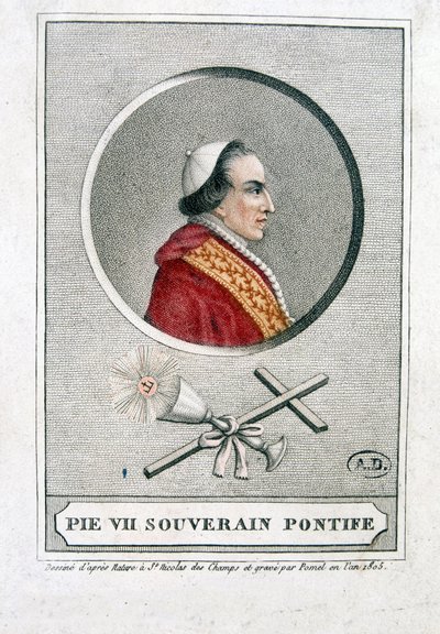 Porträtt av Pius VII (1742 - 1823) i medaljong - gravyr av Unknown artist