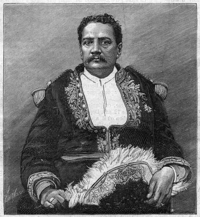 Porträtt av Pomare V (1839 - 1891) den siste monarken av Tahiti - gravyr av Unknown artist