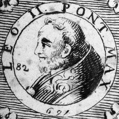 Porträtt av påven Leon II (682-683). av Unknown artist