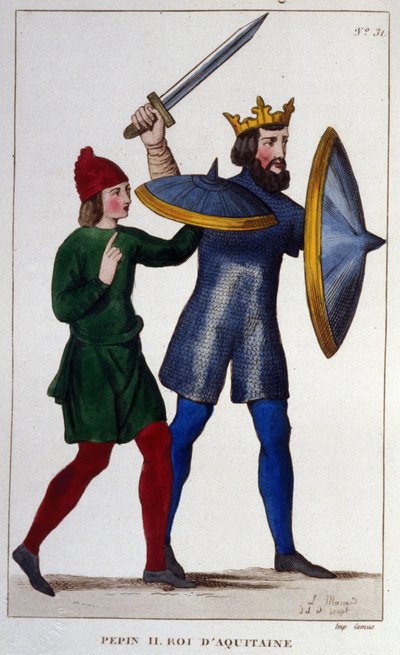 Porträtt av Pépin II (823 - 864), kung av Aquitaine. gravyr från 1830. av Unknown artist