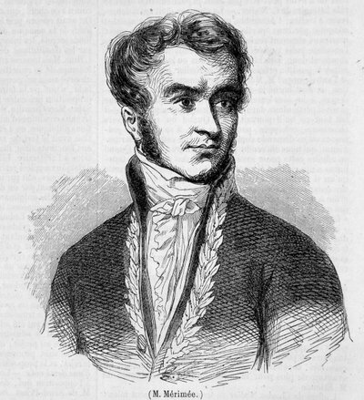 Porträtt av Prosper Merimee. 1800-talsgravyr. av Unknown artist