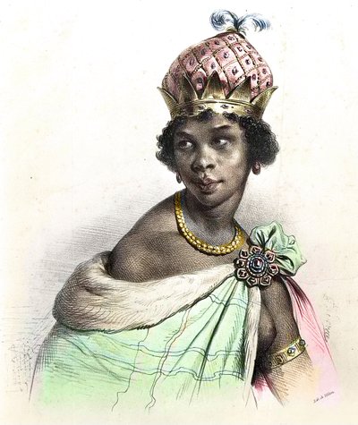 Porträtt av drottning Anna Nzinga eller Ana av Sousa Nzinga Mbande - "" Ginga, drottning Quilombola av Matamba i Angola"" av Unknown artist