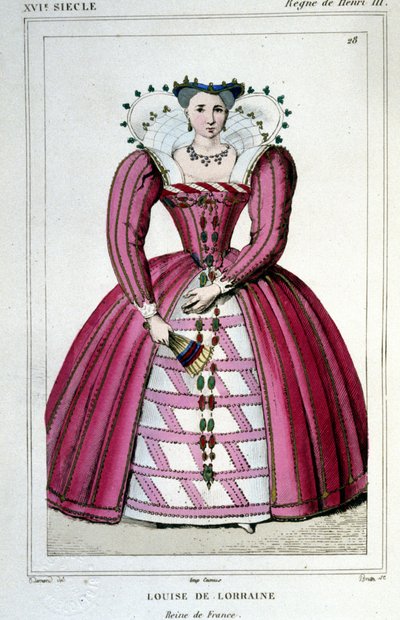 Porträtt av drottning Louise av Lorraine (1553 - 1601), fru till Henrik III. Gravyr från 1830. av Unknown artist
