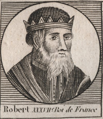Porträtt av Robert I (866--923), kung av Västfrankrike från 922 till 923, gravyr från "Instruction sur l
