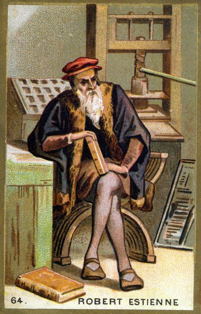 Porträtt av Robert I Estienne (1498 - 1559) humanist, förläggare och tryckare. Kromolitografi av 1800-talet. av Unknown artist