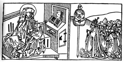 Porträtt av Sankta Brigitte av Sverige (1103 - 1373). Gravyr från "Leben der Heiligen - sommerteil" (Helgonets bok) av Jacobus (James) av Voragine (1228-1298). Lübeck 1488. av Unknown artist