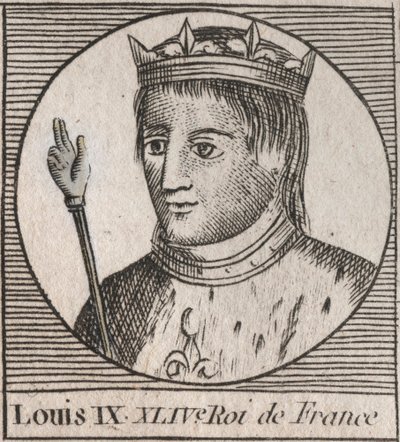 Porträtt av Saint Louis (Saint-Louis, Louis IX (1214-1270) - Saint Louis IX (1214-70) kung av Frankrike - gravyr från "Instruction sur l