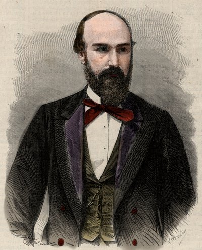 Porträtt av Santos Gutierrez (1820-1872) politiker och före detta president i Colombias Förenta Stater. Gravyr i "" L