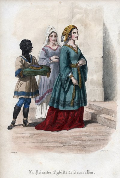 Porträtt av Sibylla av Jerusalem (Jerusalem Sibylle) (ca 1160-1190), prinsessan då drottning av Jerusalem. Gravyr från 1842 i "Histoire des popes"" av Maurice Lachatre. Privat samling. av Unknown artist