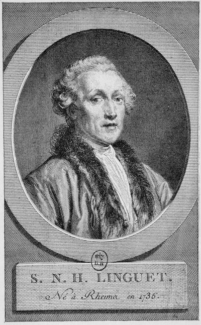 Porträtt av Simon Nicolas Henri Linguet (1736 - 1794). Gravyr från slutet av 1800-talet i "Histoire de France"" av H. Martin. av Unknown artist