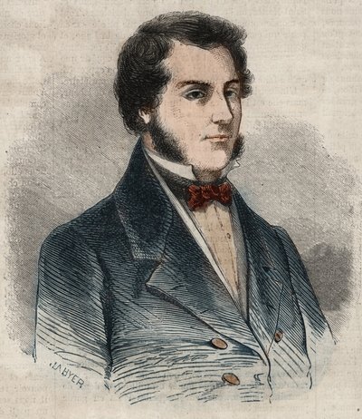 Porträtt av Sir James Brooke, känd som Rajah of Sarawak (1803-1868) Brittisk äventyrare första vita rajah av Sarawak. Gravyr i ”Le Monde illustrious”” från 1857. Privat samling. av Unknown artist