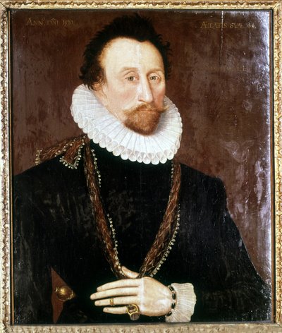 Porträtt av Sir John Hawkins (Hawkyns) (1532-1595), engelsk amiral. av Unknown artist