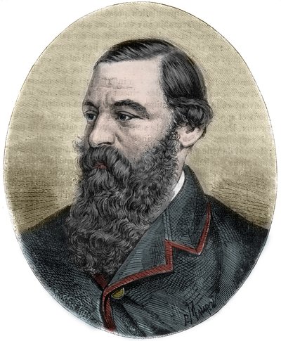 Porträtt av Sir Samuel Baker (1821-1893) gravyr från ""Picturesque Histoire des grands voyages au nineteenth century""". 1877 av Unknown artist