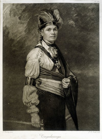 Porträtt av Tayadaneega (eller Thayendanega), ledare för Mohawk-stammen (nordamerikansk indiangrupp, medlem av Iroquois Federation). av Unknown artist
