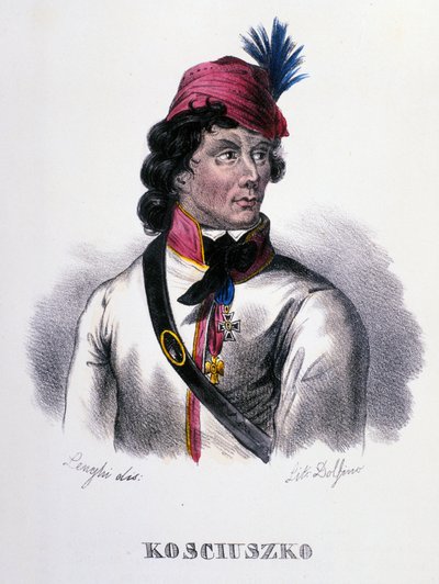 Porträtt av Thaddeus (Tadeusz) Kosciuszko (Kosciusko) polsk soldat (1746-1817). Gravyr av 1800-talet av Unknown artist