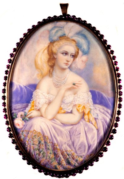 Porträtt av grevinnan av Castiglione (1837-1899) (Virginia Elisabetta Luisa Carlotta Antonietta Teresa Maria Oldoini). Miniatyr på elfenben. . av Unknown artist