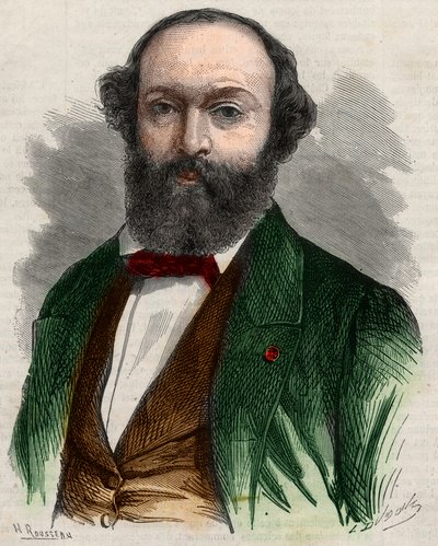 Porträtt av Theodore Rousseau (1812-1867), fransk målare. Gravyr i "" The Illustrous Universe"" av Unknown artist