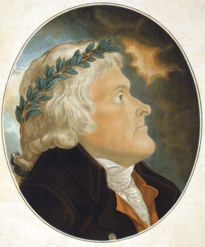 Porträtt av Thomas Jefferson (1743 - 1826) amerikansk politisk författare och statsman tecknat av sin vän Tadée Kosciusko och graverat av Mr. Sokolnicki. Gravyr sd. 1800-talet. av Unknown artist