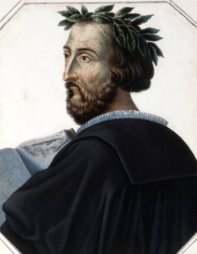 Porträtt av Torquato Tasso, känd som Muggen (1544 - 1595), italiensk poet. Gravyr från början av 1800-talet. av Unknown artist