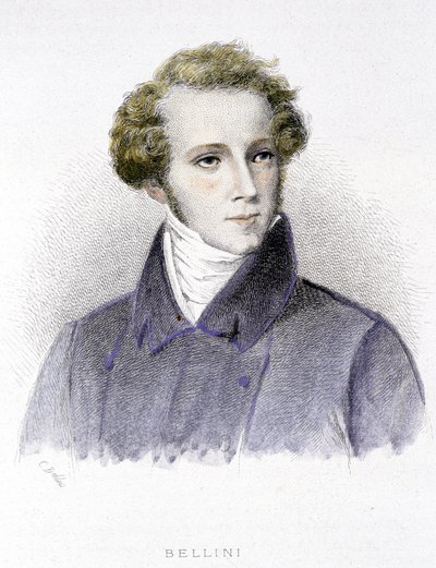 Porträtt av Vincenzo Bellini, italiensk kompositör (1801-1835) - gravyr av Unknown artist
