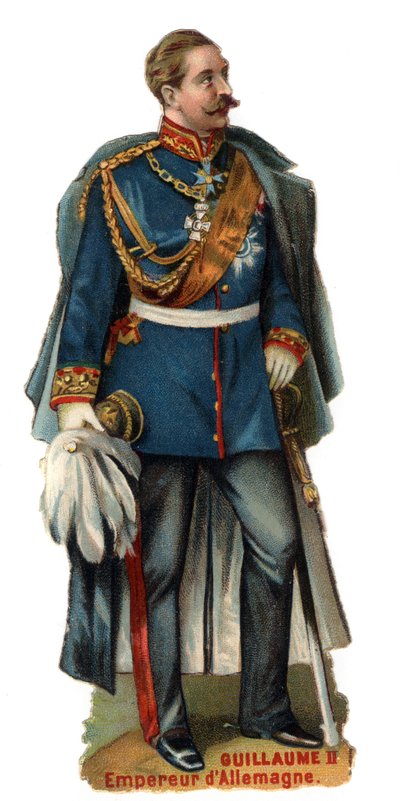 Porträtt av Vilhelm II kejsare av Tyskland (1859-1941). Sen kromolitografi av 1800-talet. Privat samling av Unknown artist