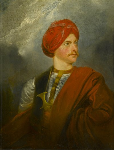 Porträtt av en man i orientalisk kostym, ca 1835-40 (olja på panel) av Unknown artist