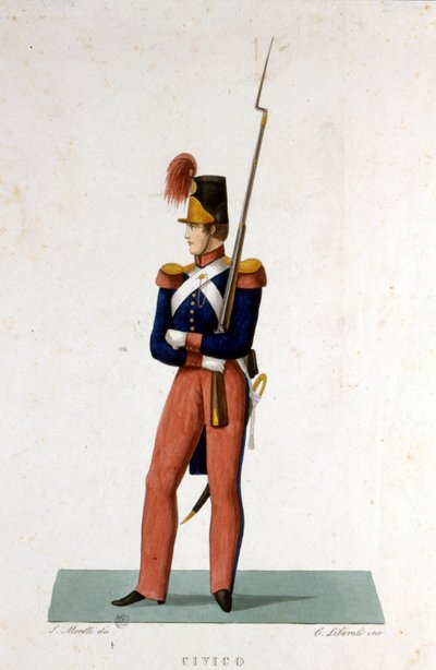 Porträtt av en medlem av det påvliga gardet i Vatikanstaten. av Unknown artist