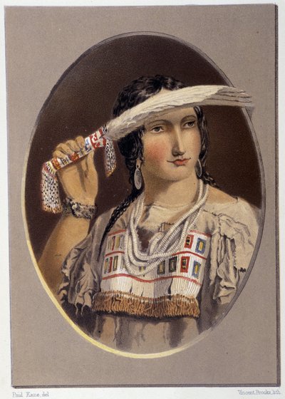 Porträtt av en blandad indier - i "" Wandering of an artist among the indians of north america"" av Paul Kane, Longmans & Roberts, London av Unknown artist