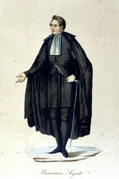 Porträtt av en hemlig kamera från Vatikanstaten. 1800-talsgravyr. av Unknown artist