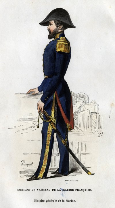 Porträtt av ett skeppstecken från den franska flottan. i "General History of the Navy" av Van Tenac av Unknown artist