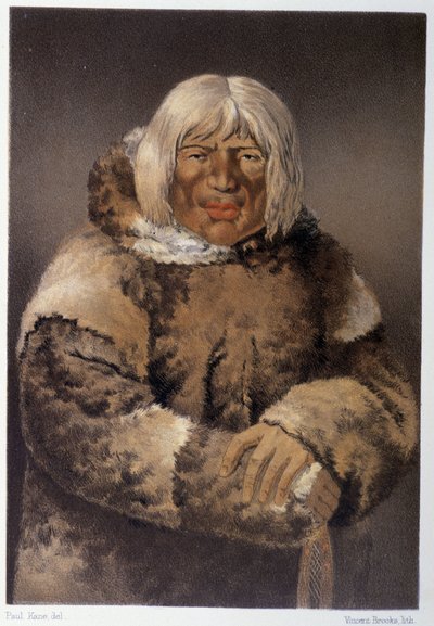 Porträtt av en eskimå - i "" Wandering of an artist among the indians of north america"" av Paul Kane, Longmans & Roberts, London av Unknown artist