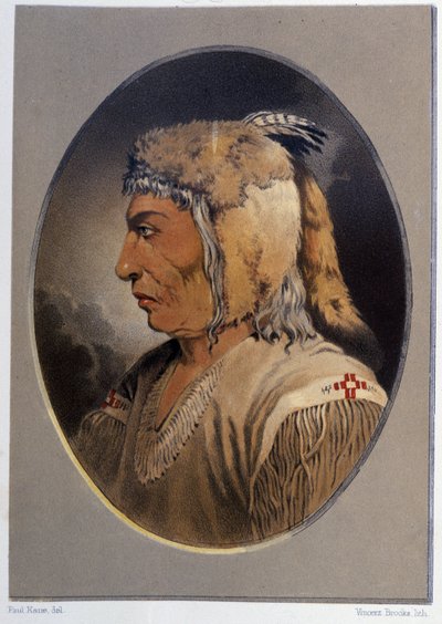 Portrait of an Indian: Man-Ce-Muckt - i "" Wandering of an artist among the indians of north america"" av Paul Kane, Longmans & Roberts, London av Unknown artist