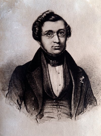 Porträtt av den engelske kompositören Adolphe Adam (1803-1856) Gravyr. 1800-talets Bologna, civico museo bibliografico av Unknown artist