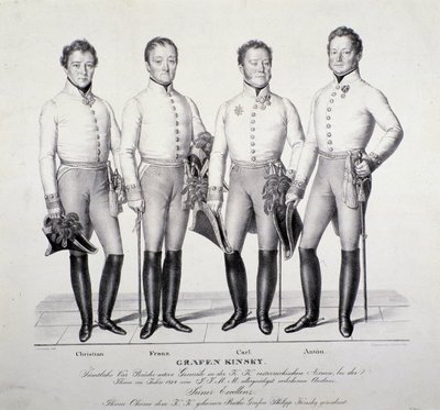 Porträtt av prinsar av familjen Kinsky från Böhmen: Christian, Franz, Carl och Anton ( Litografi av Unknown artist