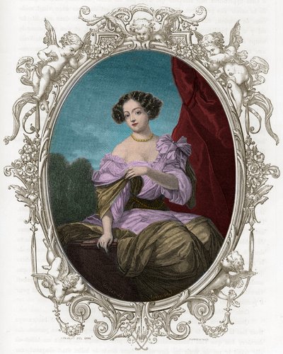 Porträtt av hertiginnan (Mademoiselle) av Fontanges (1661-1681), favorit av Ludvig XIV - Gravyr från 1862 i "" Världens drottningar"" av våra första författare - Utgiven under ledning av J G D ARMENGAUD av Unknown artist