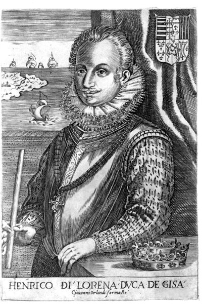 Porträtt av hertigen av Guise (Henry I av Lorraine, känd som Scalafre (1550 - 1588)). Gravyr av 1600-talet. av Unknown artist