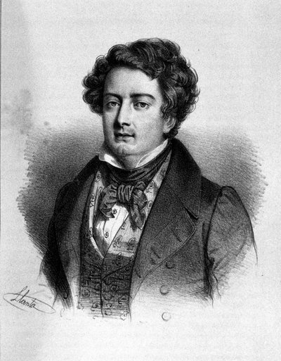 Porträtt av den franske tenoren Adolphe Nourrit (1802 - 1839). av Unknown artist