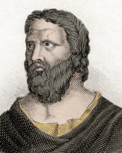 Porträtt av den grekiske filosofen Heraklit från Efesos (576-480 f.Kr.) (Heraklitus från Efesos). Gravyr av 1800-talet. av Unknown artist