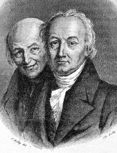 Porträtt av bröderna Hauy: Abbe Rene Just Hauy (1743 - 1822), fransk mineralog, och Valentin Hauy (1745 - 1822), fransk pedagog - i "" Les Contemporains", n.d. slutet av 1800-talet. av Unknown artist
