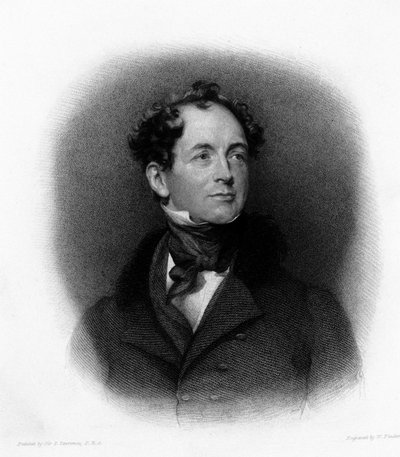 Porträtt av den irländska poeten Thomas Moore (eller Thomas More) (1779-1852) Gravyr från 1800-talet av Unknown artist
