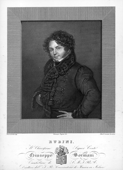 Porträtt av den italienska tenoren Giovanni Battista Rubini (1794-1854) Gravyr från 1800-talet av Unknown artist